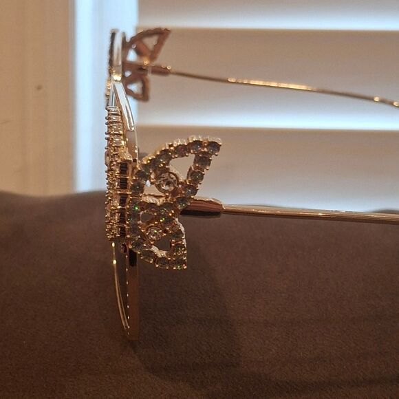 Woman’s Gold Crystal Rimmed Butterfly Chic Sun Glasses - Picture 7 of 12